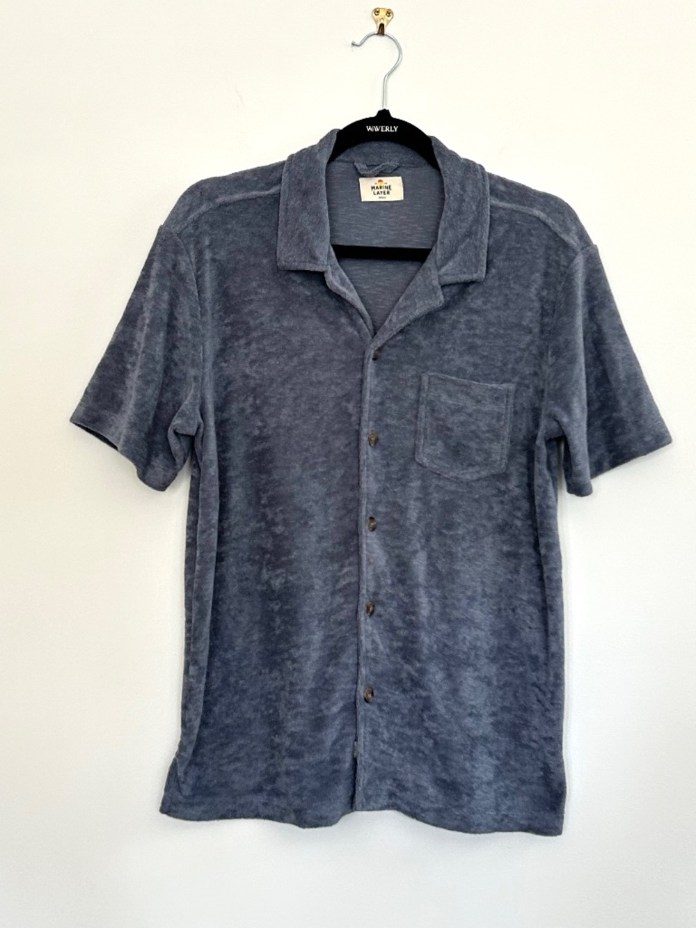 Marine Layer Towel Terry Resort Shirt Mens S Vintage Indigo Cabana Vacation